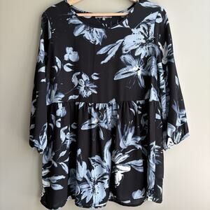 MIA & TESS Black Floral Chiffon Babydoll Blouse Top Fairy Whimsigoth M